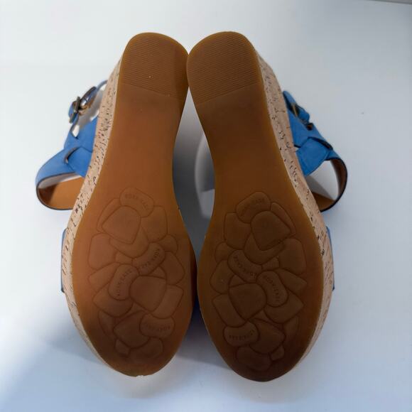 Kork-Ease Austin Wedge Heel Sandals Blue Tan Strap Cork Heel Size 8 - Picture 8 of 8